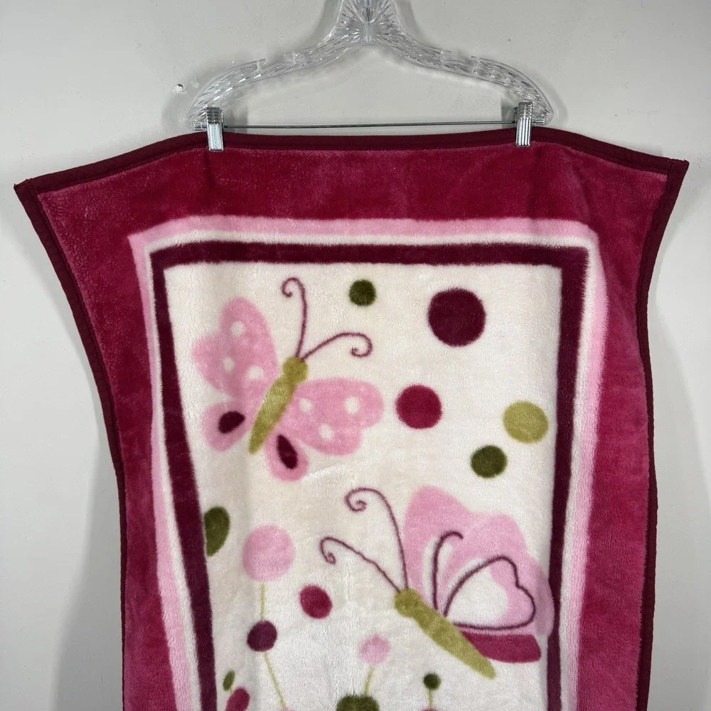 Lambs & Ivy Butterfly & Polka Dots Raspberry Plush Crib Lovey Blanket Throw